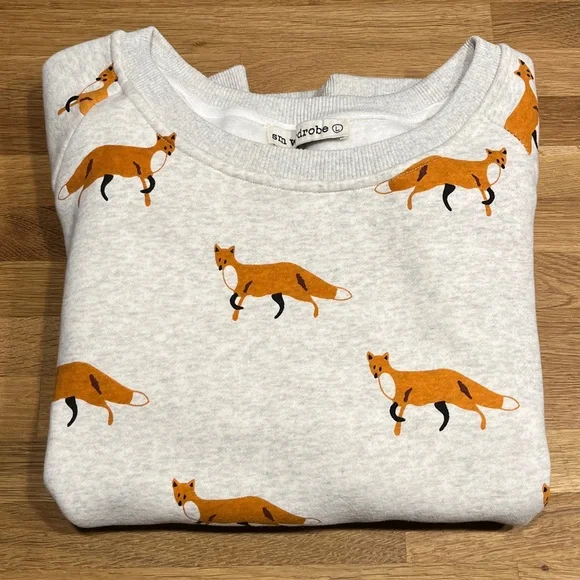 sm wardrobe Fox Print on Oatmeal Colored Cotton Blend Sweatshirt Women’s Large - Picture 14 of 14